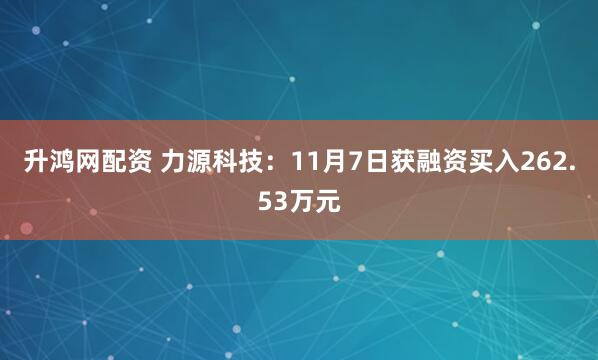 升鸿网配资 力源科技：11月7日获融资买入262.53万元