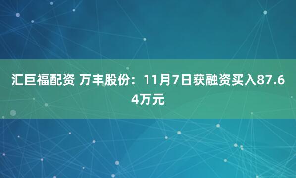 汇巨福配资 万丰股份：11月7日获融资买入87.64万元