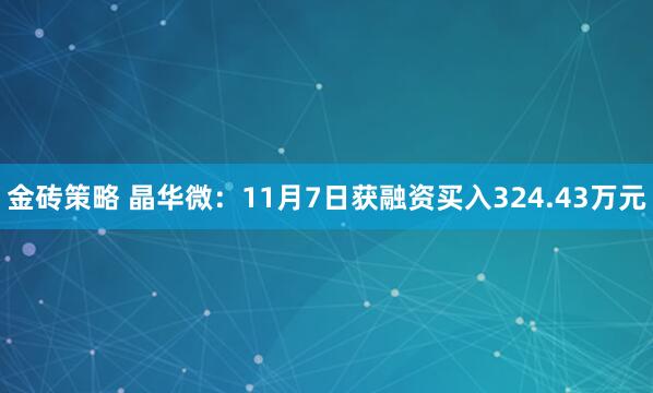 金砖策略 晶华微：11月7日获融资买入324.43万元